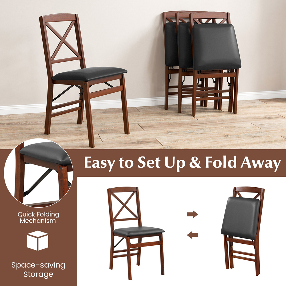 Costway Set of 2 Brown High Back Wooden Dining Chair Image 4