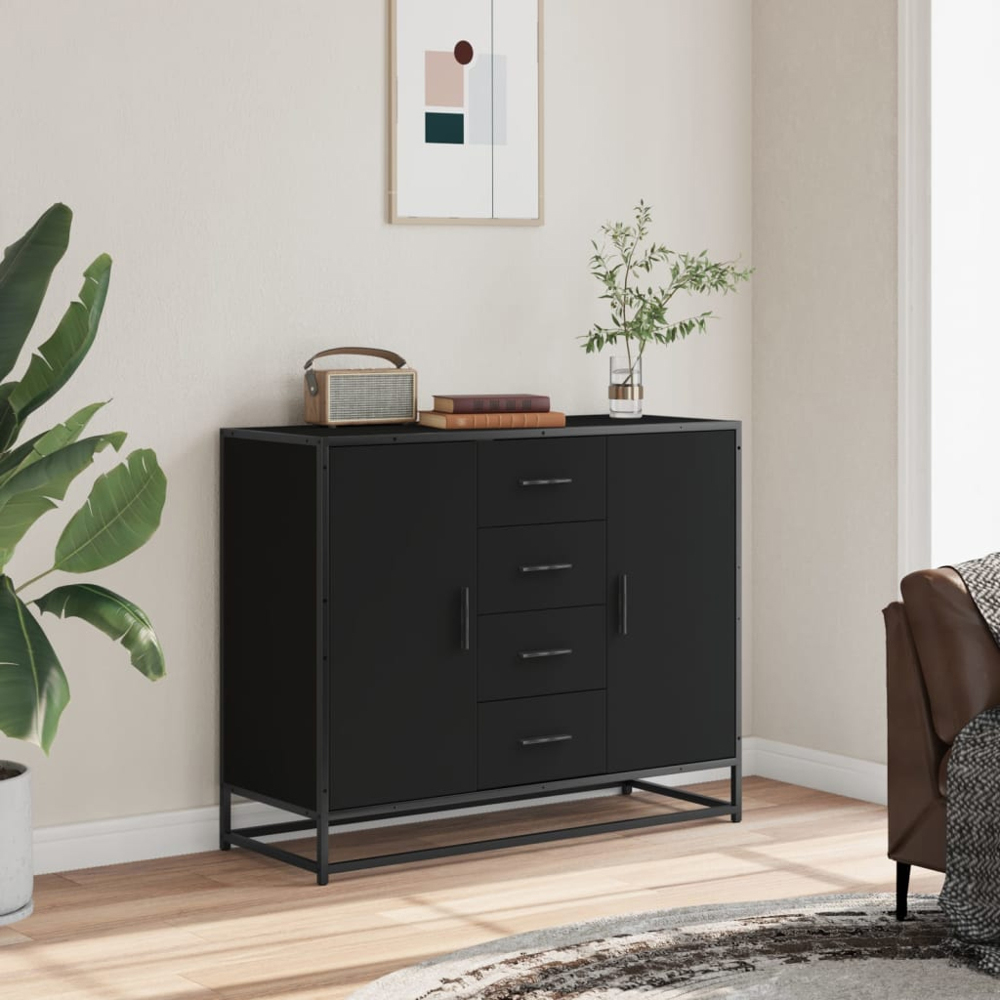vidaXL 2 Door 4 Drawer Black Metal Frame Wooden Sideboard Image 8