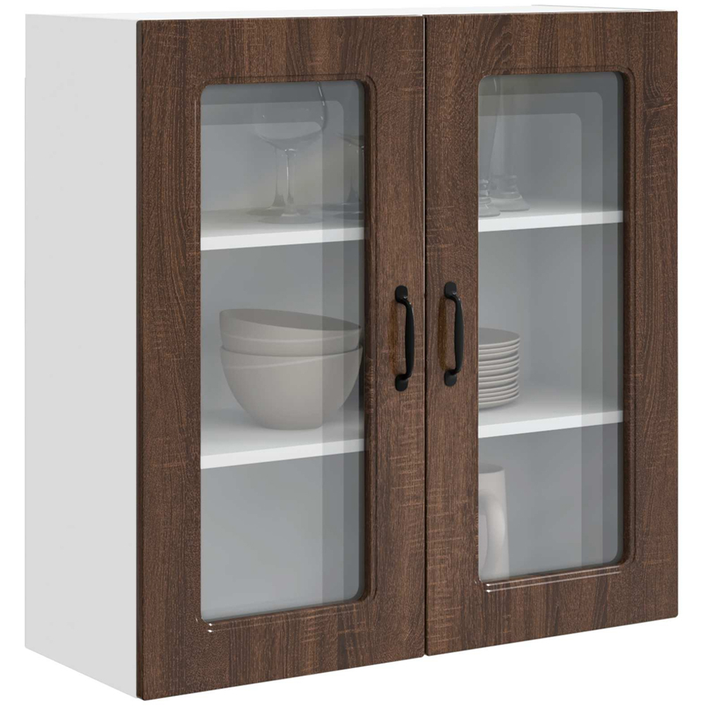 vidaXL 2 Glass Door Brown Oak Kitchen Wall Cabinet Image 3