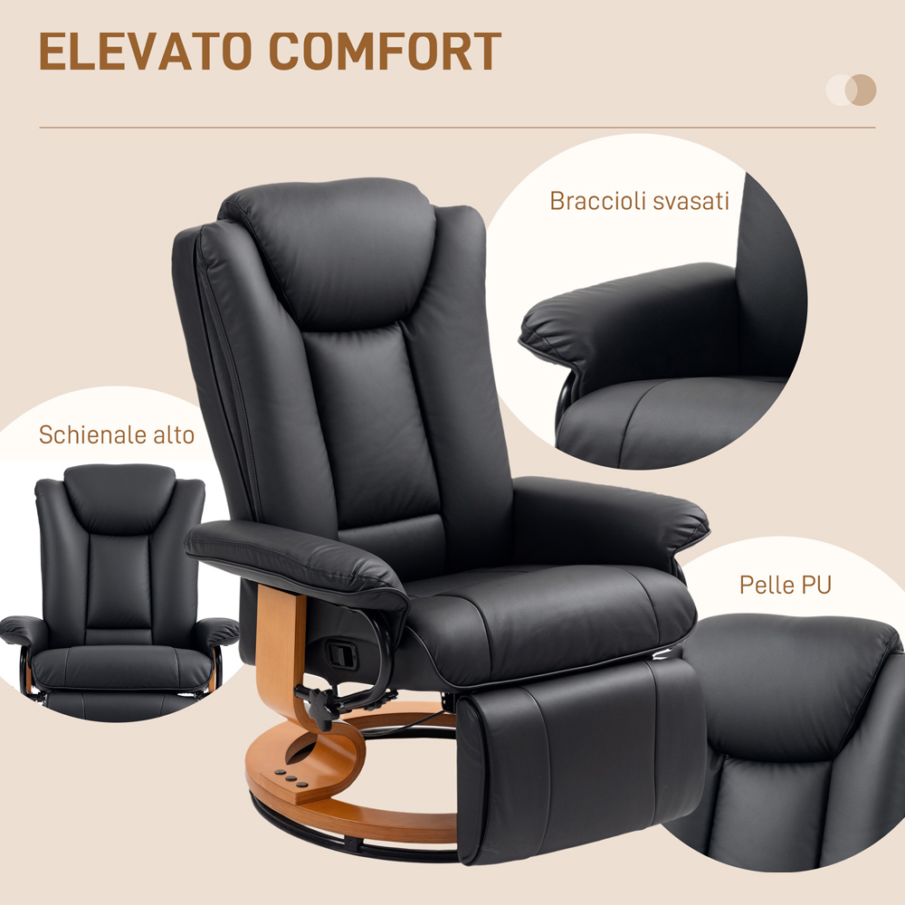Portland Black PU Leather Reclining Armchair with Footrest Image 7