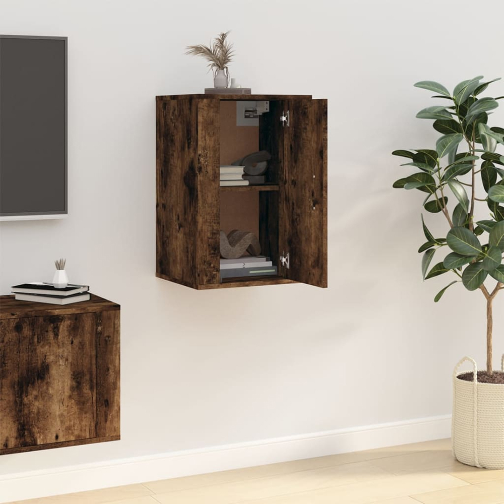 vidaXL Single Door Brown Smoked Oak Wall Mounted TV Cabinet Image 9