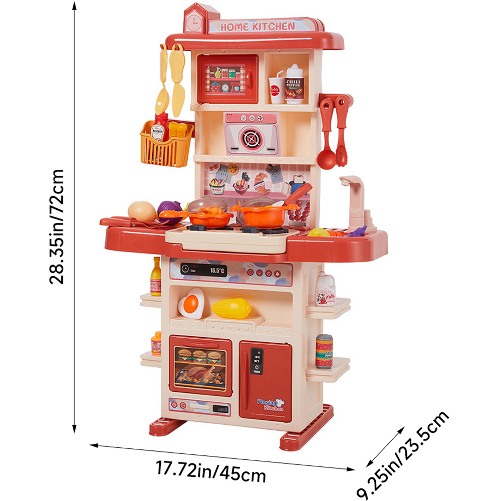 Tommy Toys 43 Piece Kids Red Interactive Kitchen Play Set with Smoke Effect Image 7