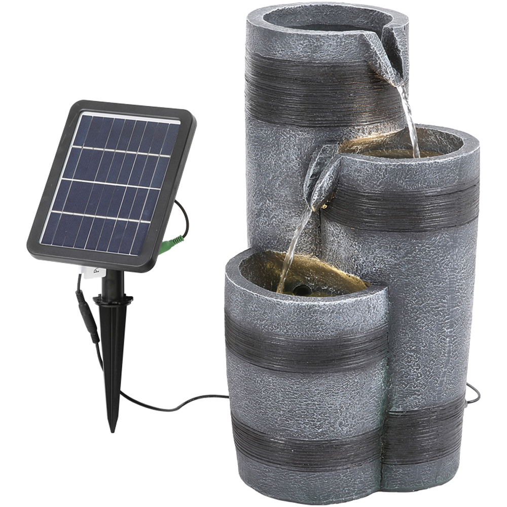 Living and Home LED Outdoor Solar Powered Cylindrical Faux Stone Waterfall Fountain Image 1
