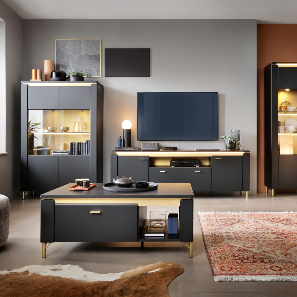 Furniture To Go Genoa Vitrin 2 Door Black Cabinet Image 5