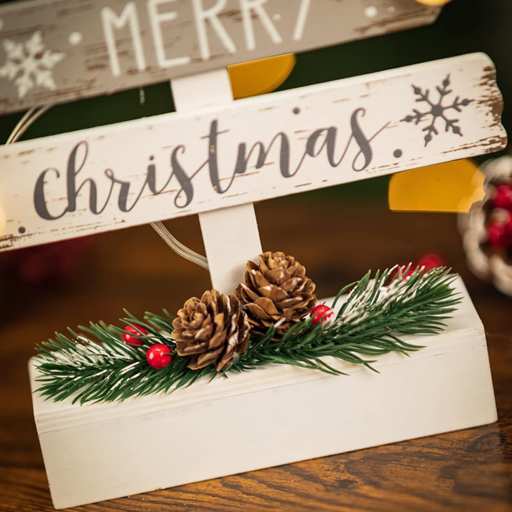 Marco Paul Silver and White LED Wooden Tree Christmas Sign Image 3