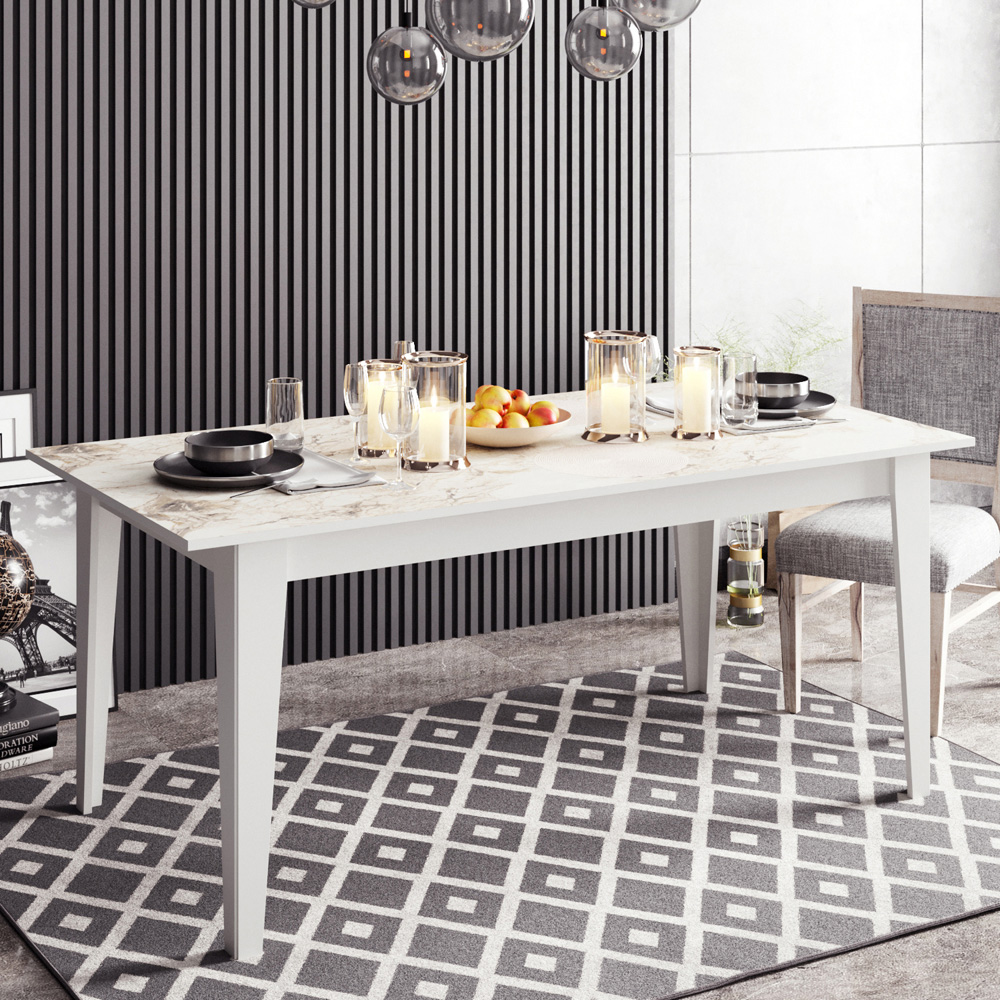 Decorotika Polka 4 Seater White Marble Effect Modern Dining Table Image 1