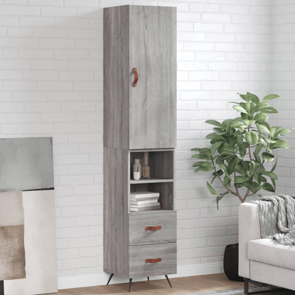 vidaXL Single Door 2 Drawer 2 Shelf Grey Sonoma Highboard Image 1