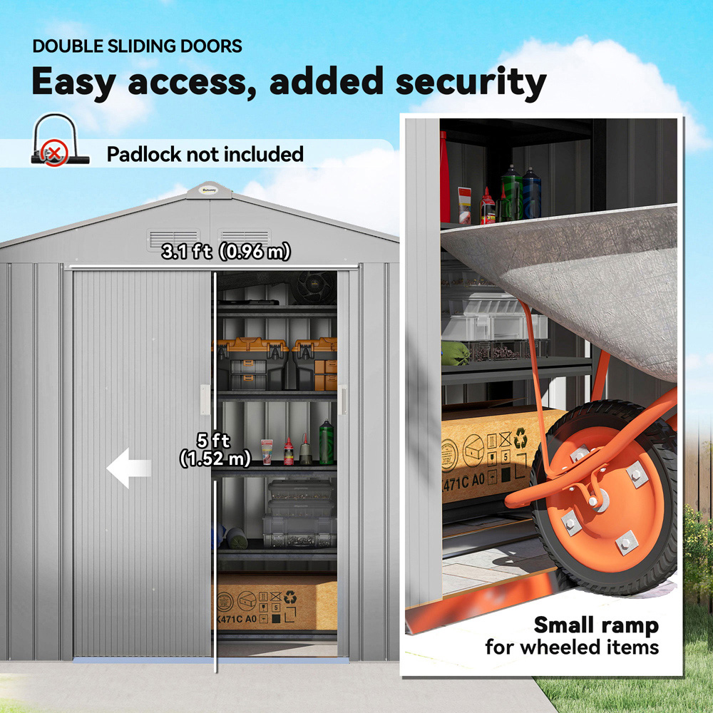 Outsunny 6.7 x 4ft Light Grey Galvanised Steel Garden Storage Shed with Foundation Kit Image 5