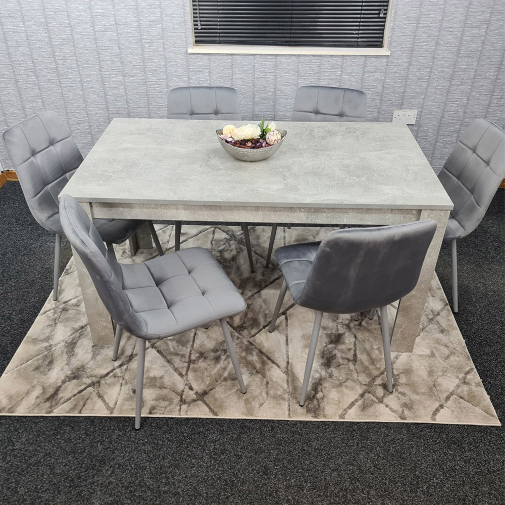 Portland Velvet 6 Seater Dining Set Stone Grey and Grey Image 1