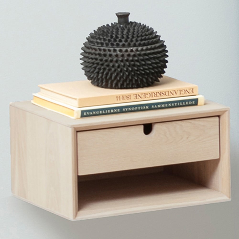 Florence Century Single Shelf Single Drawer Oak Wall Mounted Bedside Table Image 1