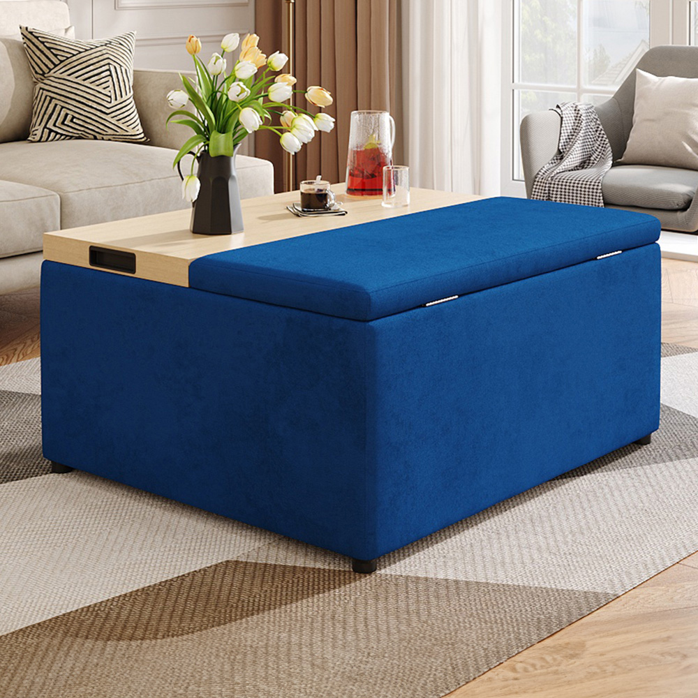H&O Direct Velvet Upholstered Storage Ottoman Coffee Table Image 1