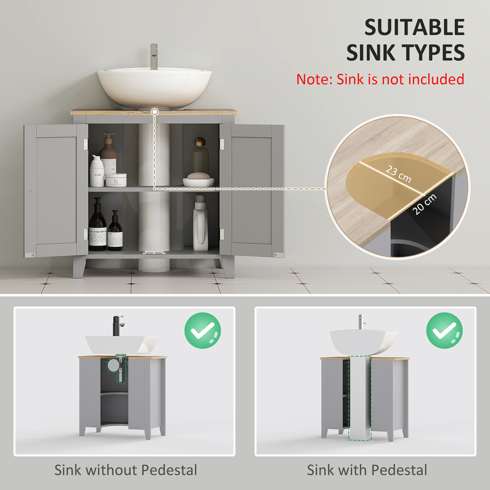 Kleankin 2 Door Grey Bathroom Pedestal Under Sink Cabinet with Adjustable Shelf Image 8