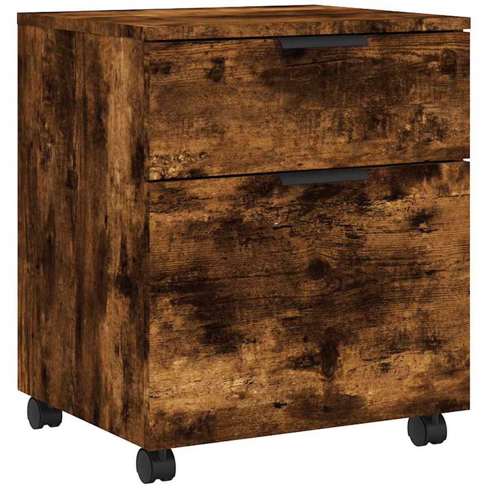 vidaXL Single Door Single Drawer Smoked Oak File Cabinet with Swivel Wheels Image 2
