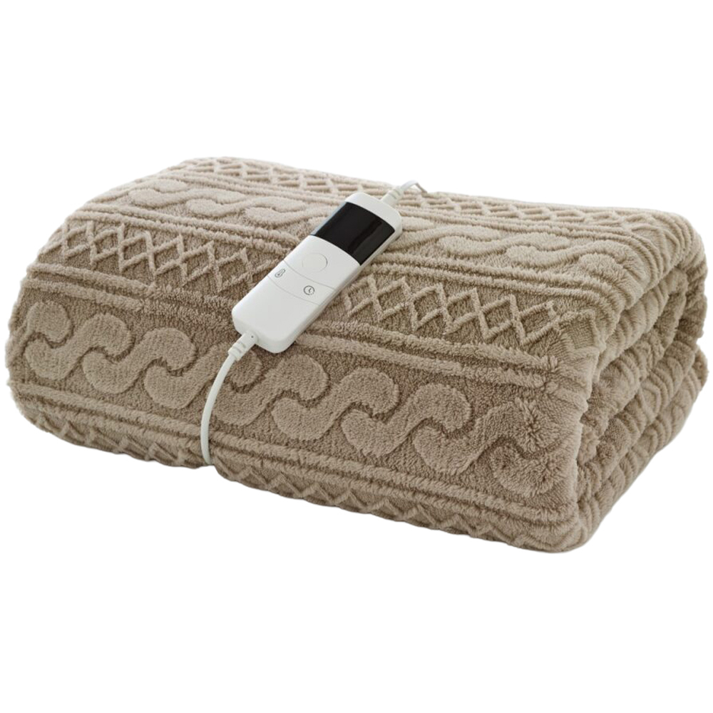Deyongs Taupe Cable Knit Sherpa Heated Throw with 10 Heat Settings 140 x 180cm Image 1