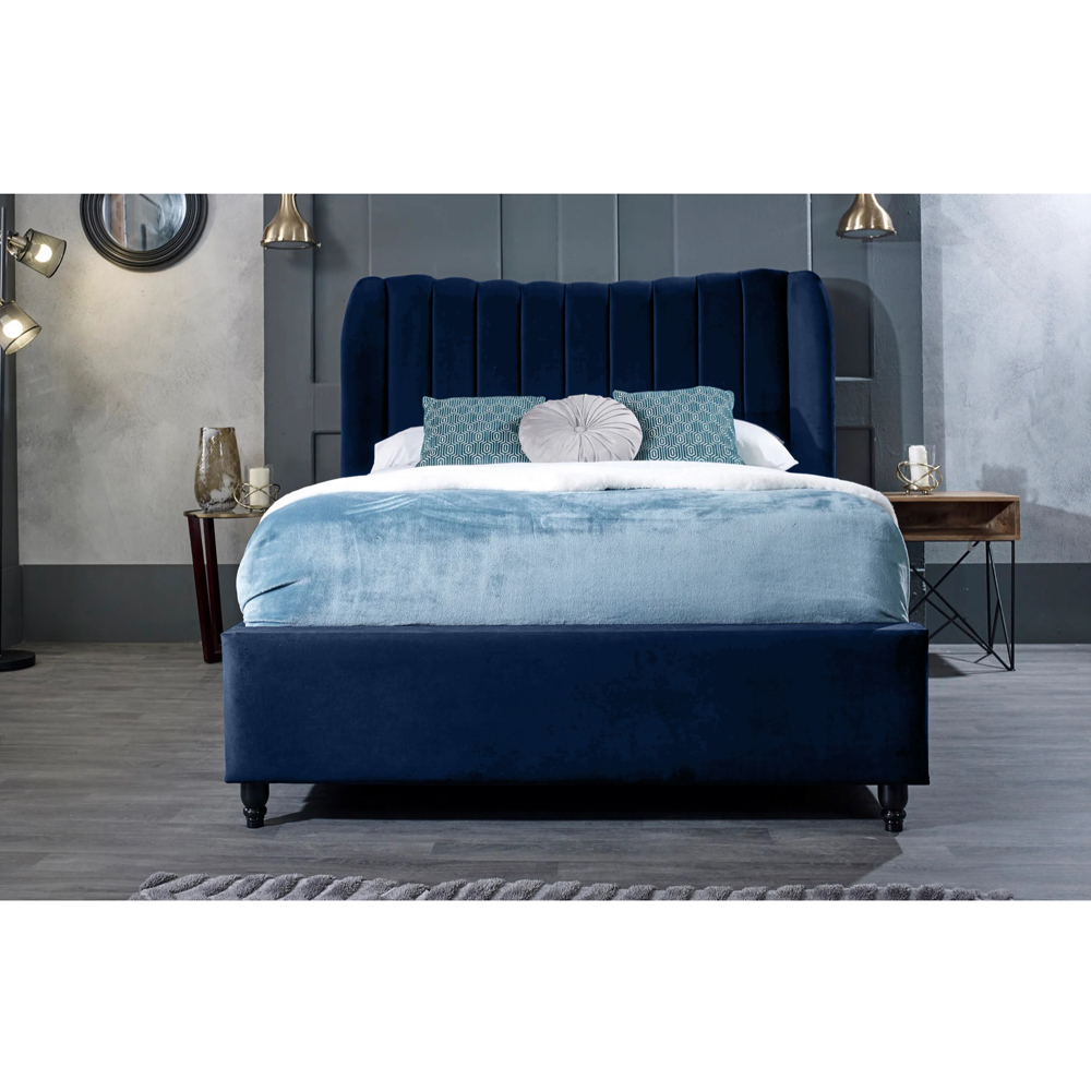 Eleganza Home Carli Super King Size Blue Plush Velvet Bed Frame with Lined Headboard Image 3