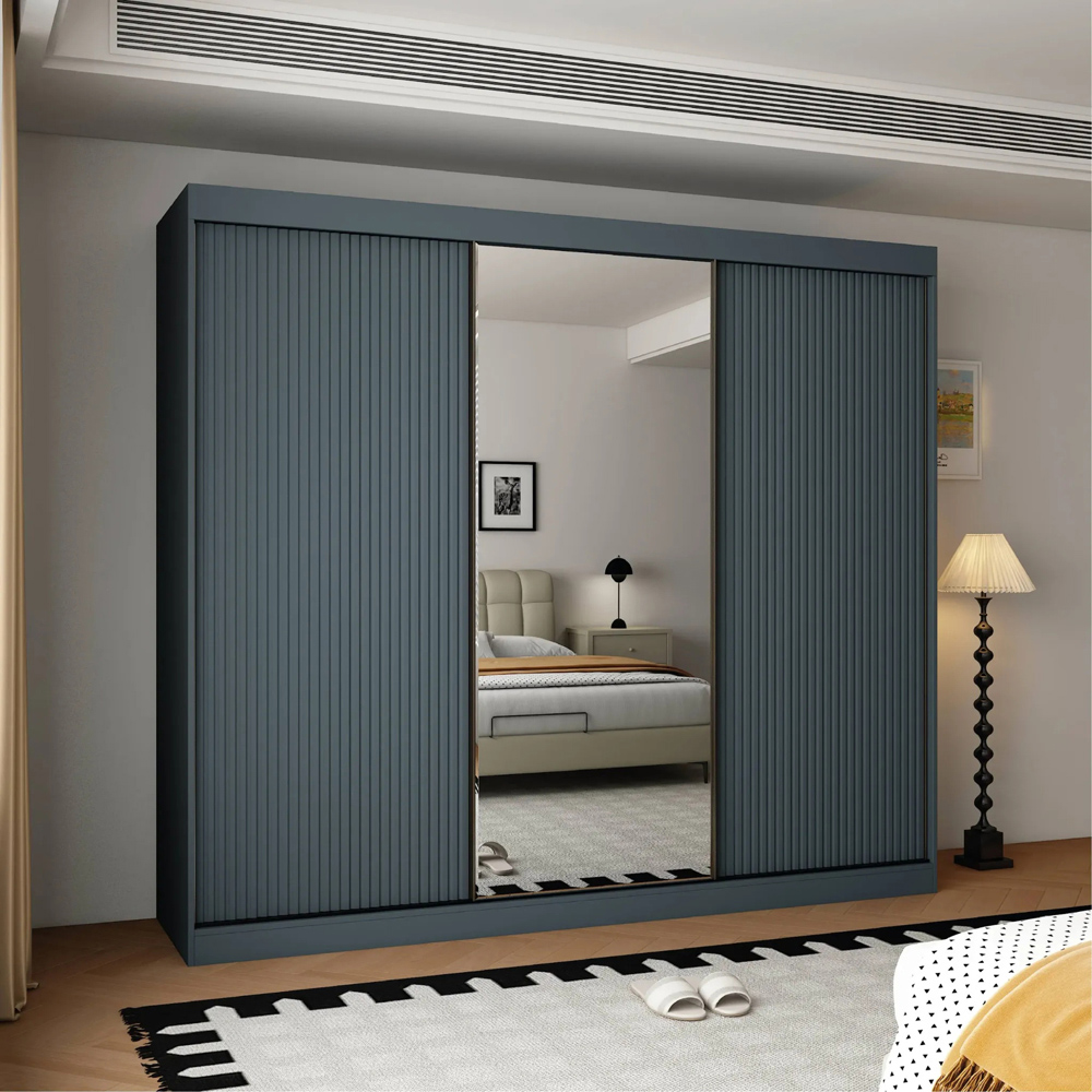 ARTESA Berlin 3 Door Dark Grey Mirrored Sliding Wardrobe Image 3
