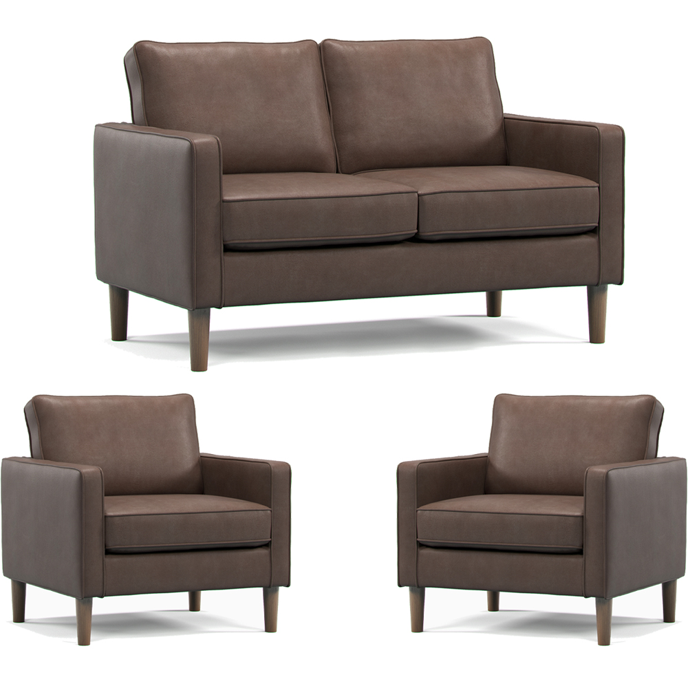 Bexhill 4 Seater Brown Faux Leather Sofa Suite Image 2