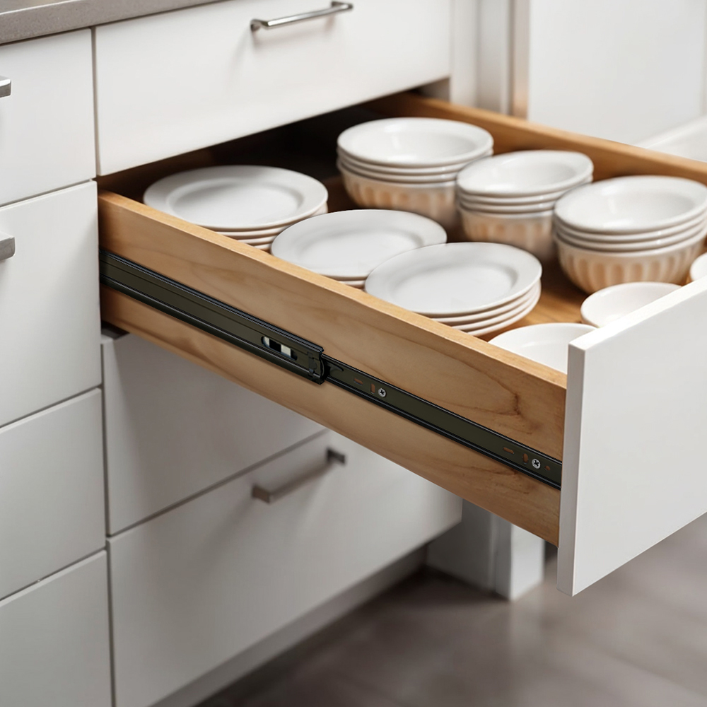 Living and Home Single Pair 3 Fold Black High Load Full Extension Ball Bearing Drawer Slide 18inch Image 2
