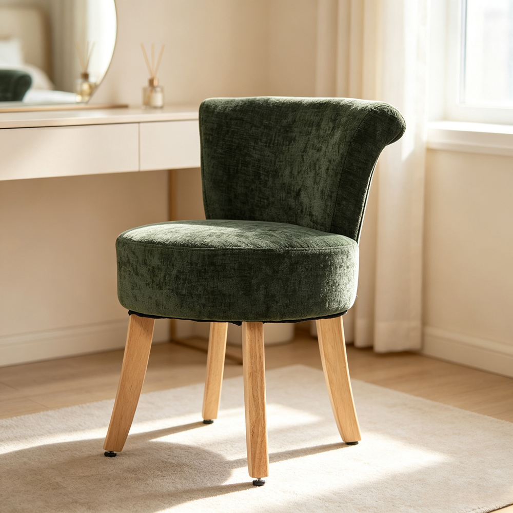 Living and Home Green Chenille Low Backrest Vanity Stool Image 8