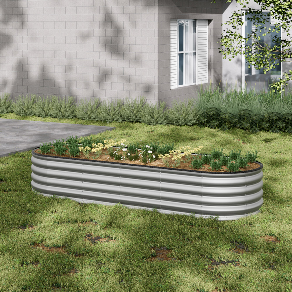 Living and Home Silver Oval Galvanised Steel Raised Garden Bed 240 x 42cm Image 6