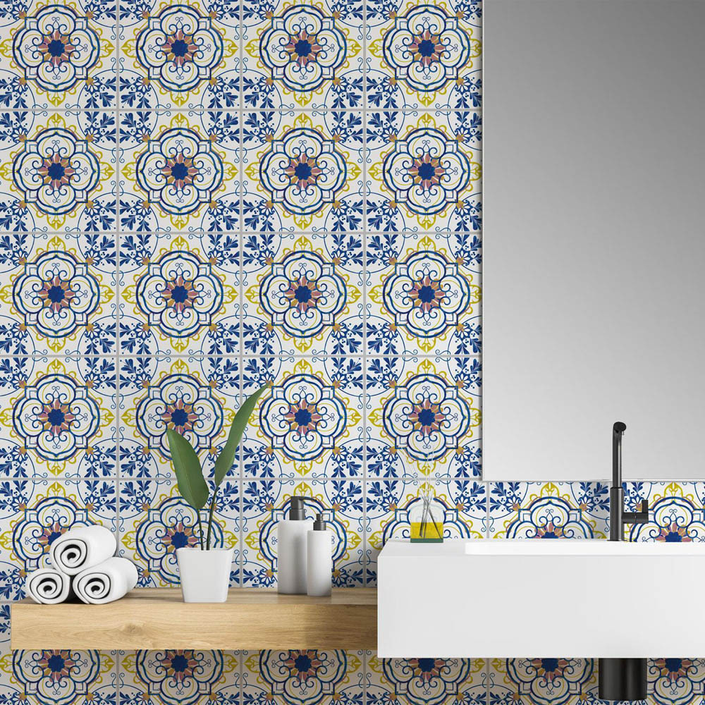 Walplus Porto Blue and Yellow Azulejo Tile Sticker 24 Pack Image 1