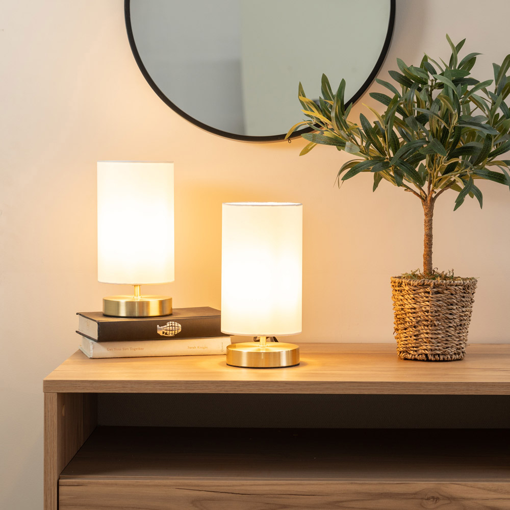 ValueLights Francis Brushed Gold and White Shade Dimmable Touch LED Table Lamp Image 2