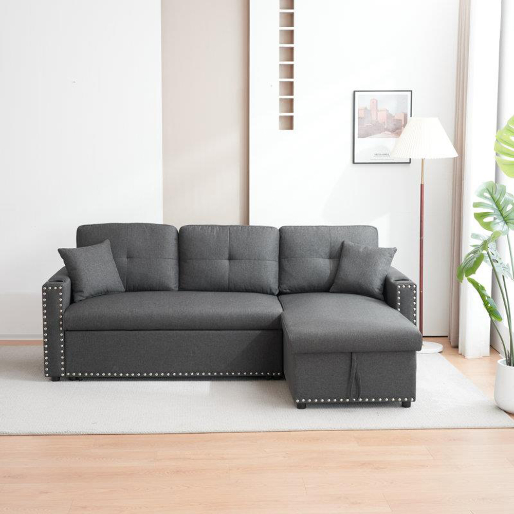 Kosy Koala 3 Seater Light Grey Reversible Sectional Sofa Bed with Storage Chaise Image 4