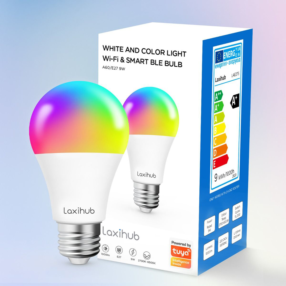 Laxihub A60/E27 White and Multicolour Wi-Fi and Bluetooth 9W Smart LED Bulb Image 2
