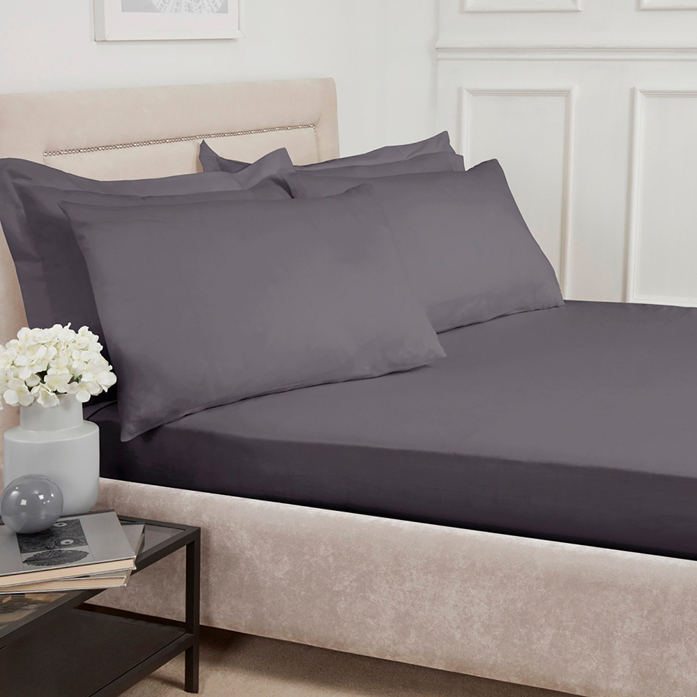 180 Thread Count Cotton Housewife Pillowcases - Charcoal Image 3