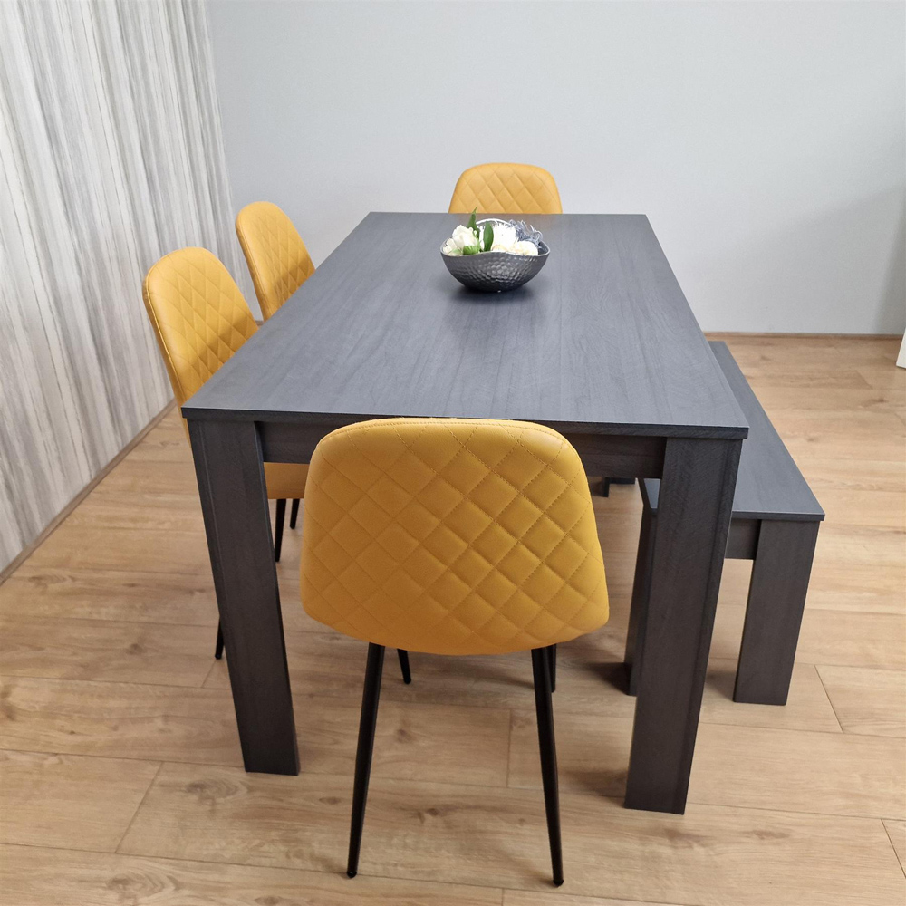 Kosy Koala 6 Seater Faux Leather Gem Pattern Dining Bench Set Dark Grey and Mustard Image 2