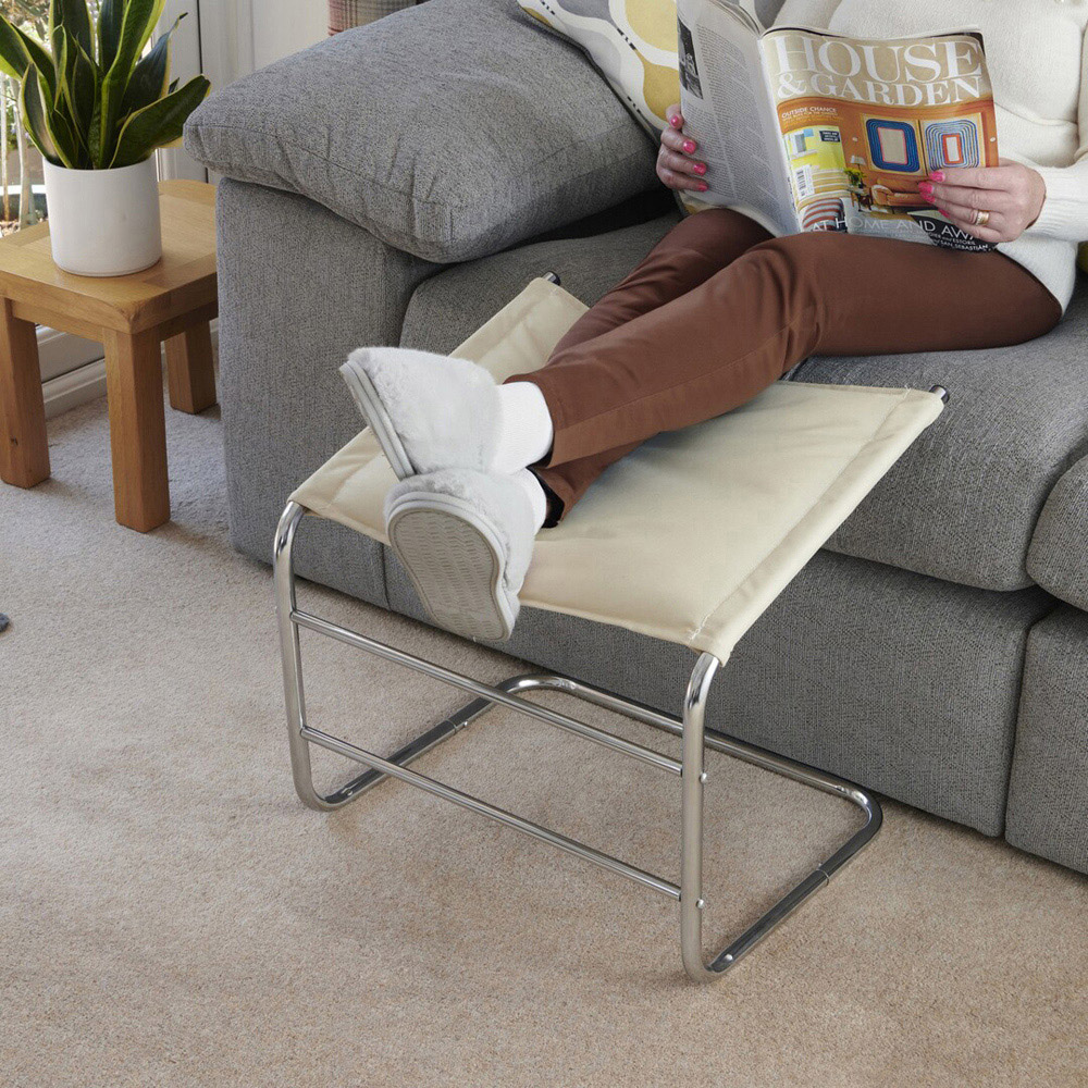 Greenhurst Beige and Chrome Footstool Image 3