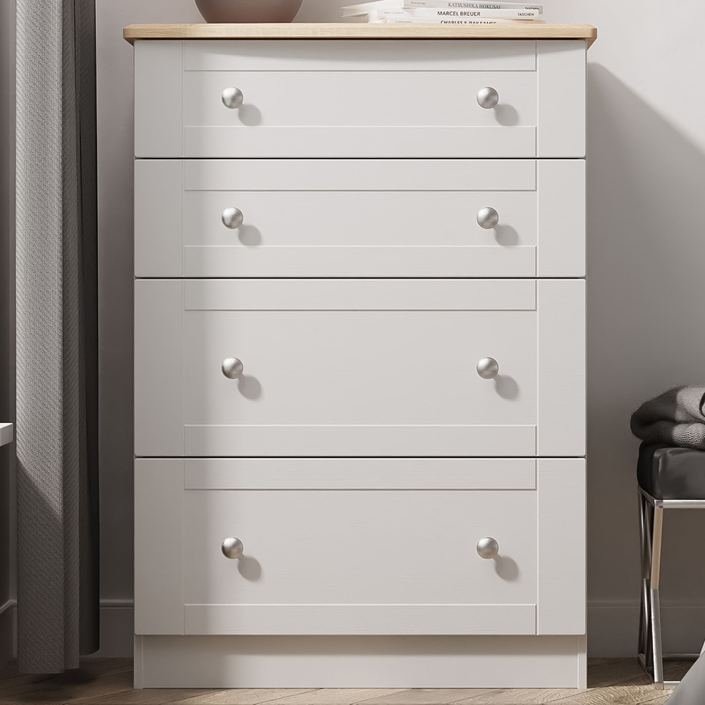 Crowndale Sussex 4 Drawer Grey Ash and Bardolino Oak Deep Chest of Drawers Ready Assembled Image 1