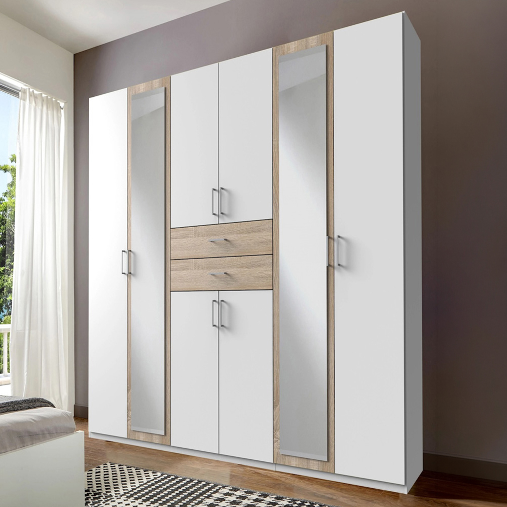 TJ'S Bristol 8 Door 2 Drawer White and Oak Wardrobe Image 1