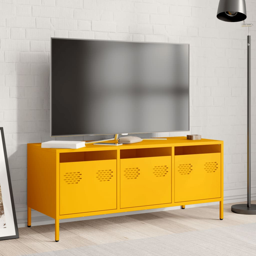 vidaXL 3 Drawer Mustard Yellow Cold-Rolled Steel TV Cabinet Image 3