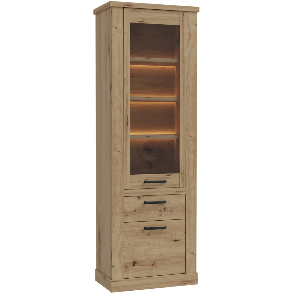 Florence Corona 2 Door Single Drawer Artisan Oak Narrow Display Cabinet Image 2