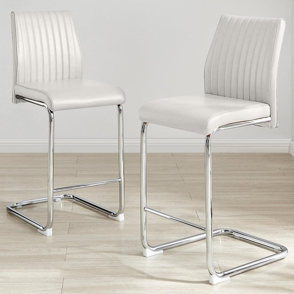 Furniturebox Fontana White and Silver Faux Leather Bar Chair Set of 2 Image 1