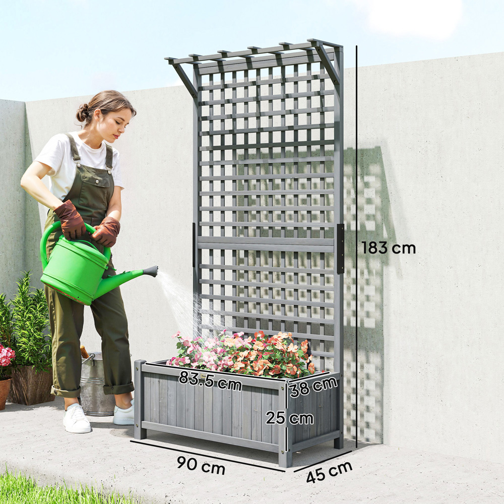 Outsunny Dark Grey Wooden Planter with Trellis 182 x 90 x 45cm Image 9