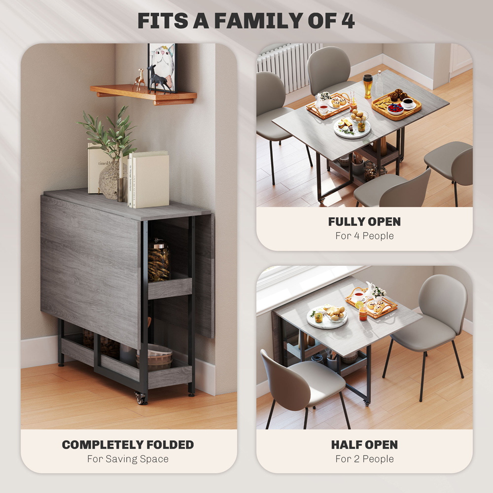 HOMCOM 4 Seater Grey Foldable Dining Table Image 8