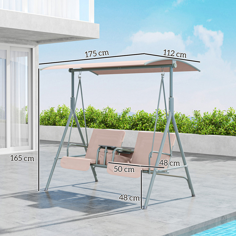 Outsunny 2 Seater Beige Covered Patio Swing with Pivot Table and Storage Console Image 8