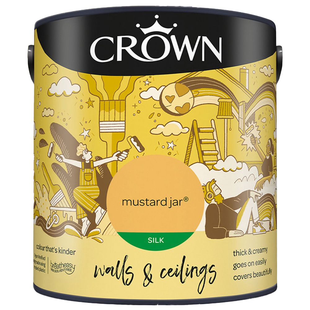 Crown Breatheasy Walls & Ceilings Mustard Jar Silk Emulsion Paint 2.5L Image 2
