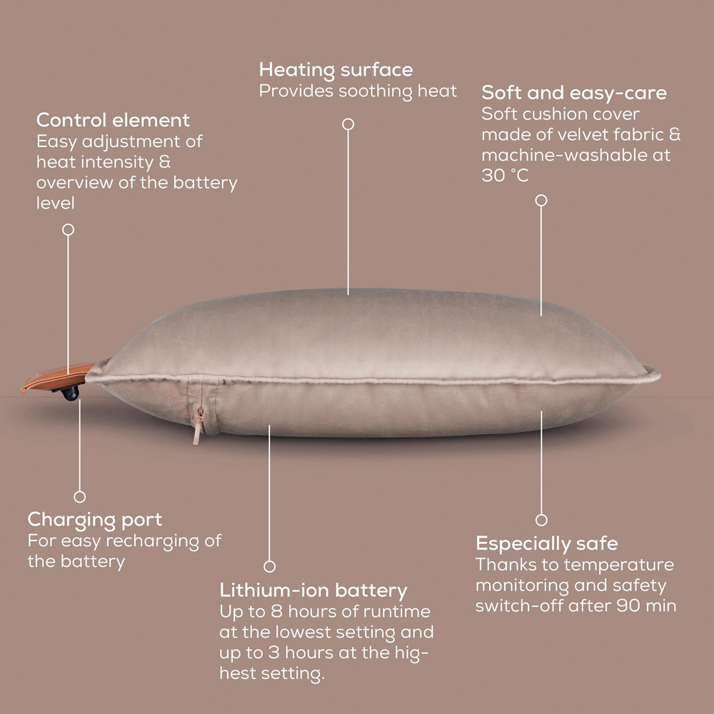 Beurer HK77 Smokey Taupe Velvet Cordless Heated Cushion 38.4 x 38.4cm Image 7