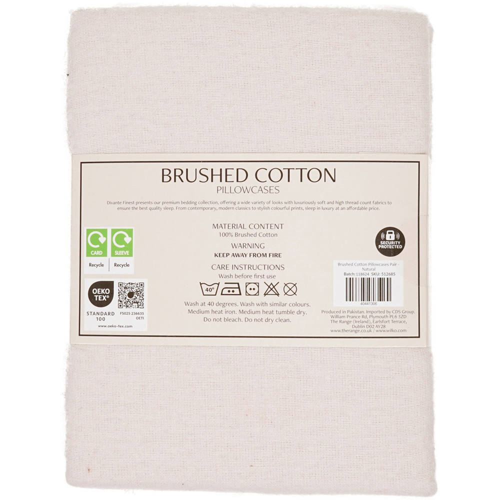 Brushed Cotton Pillowcase Pair Natural Image 2