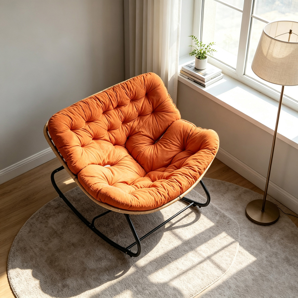 Living and Home Orange Cushion PE Rattan Rocking Chair Image 8