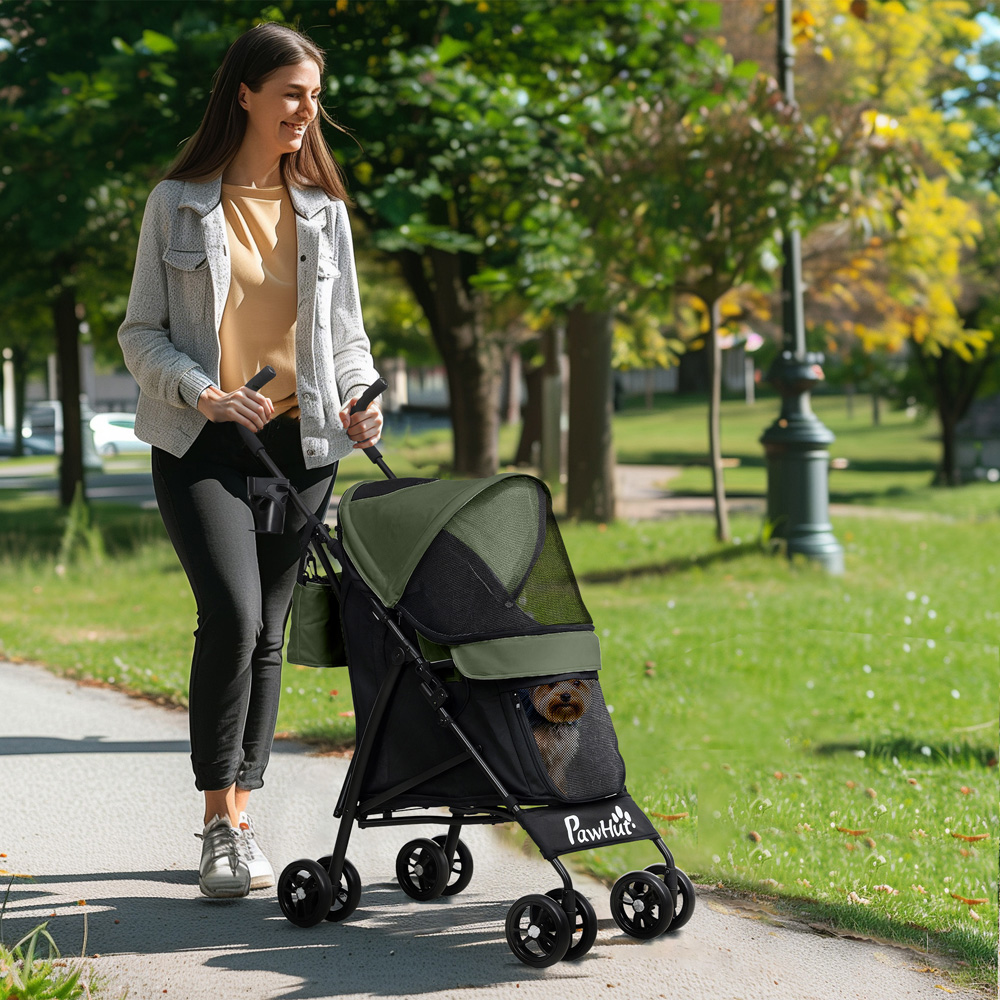 PawHut Dark Green Lightweight Foldable Mini Dog Stroller Image 2