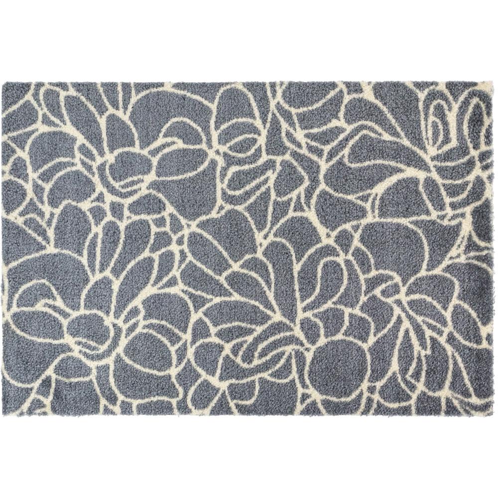 JVL Mega Grey Floral Latex Backed Door Mat and Runner Set Image 4