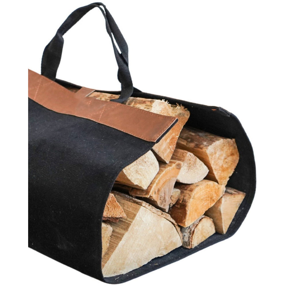 Ivyline Black Fabric Foldable Log Bag with Faux Leather Handles Image 3