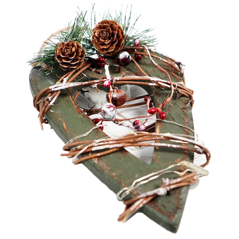 Shatchi Green Heart Wooden LED Hanging Christmas Ornament Image 1