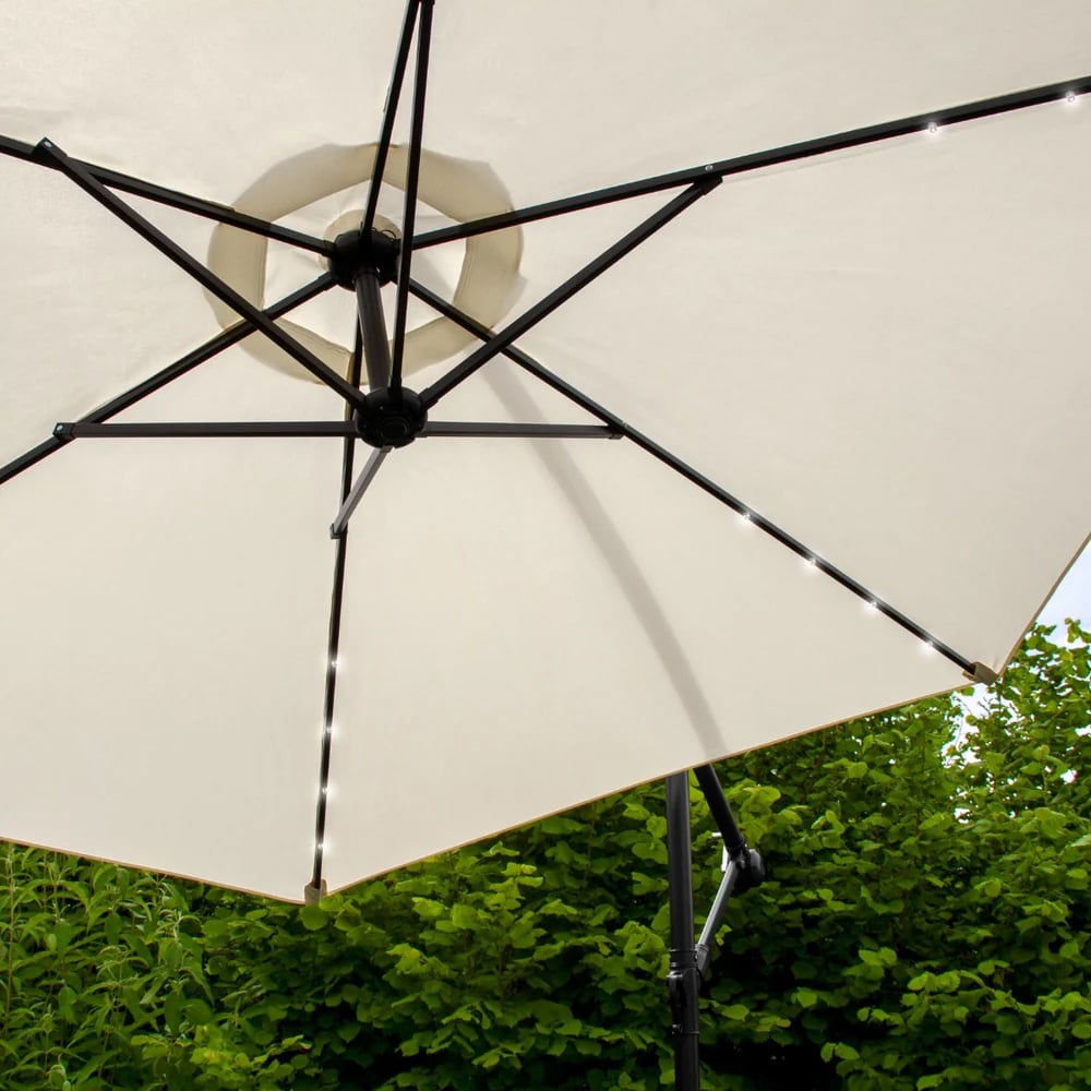 MonsterShop Cream LED Cantilever Parasol with Fan Base 3m Image 4