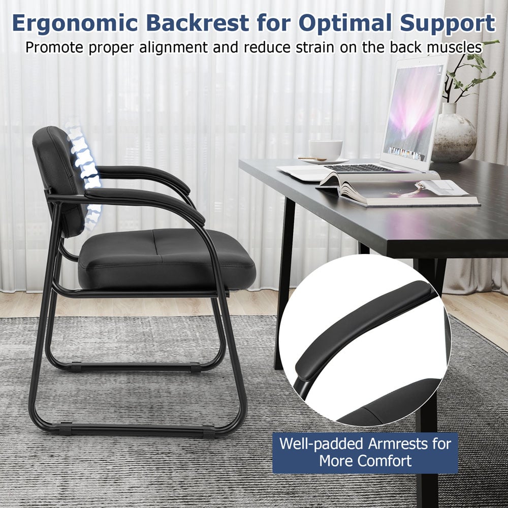 Costway Set of 2 Black Office Chair with Sled Base Image 8