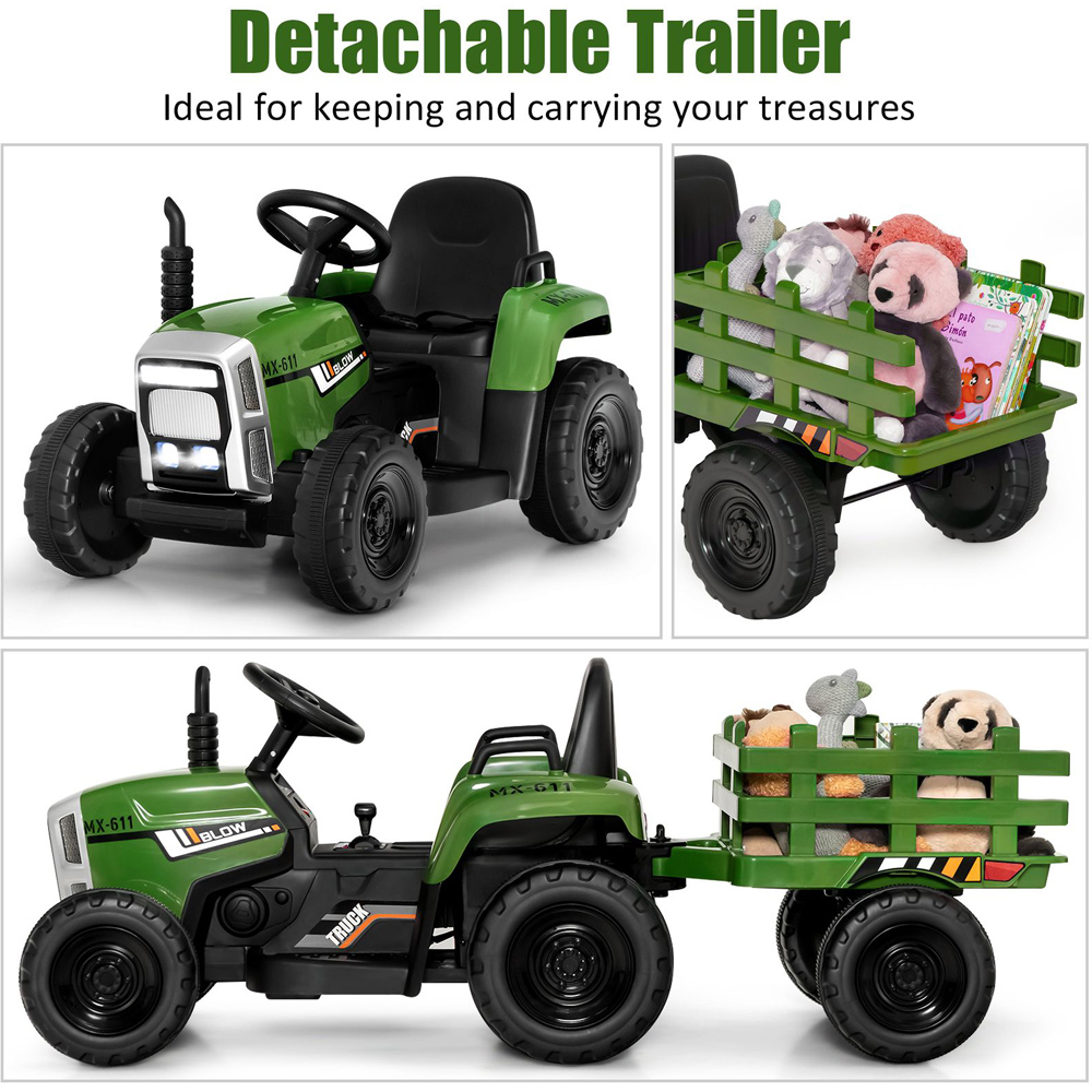 Costway Ride On Tractor with Trailer Dark Green 12V Image 3